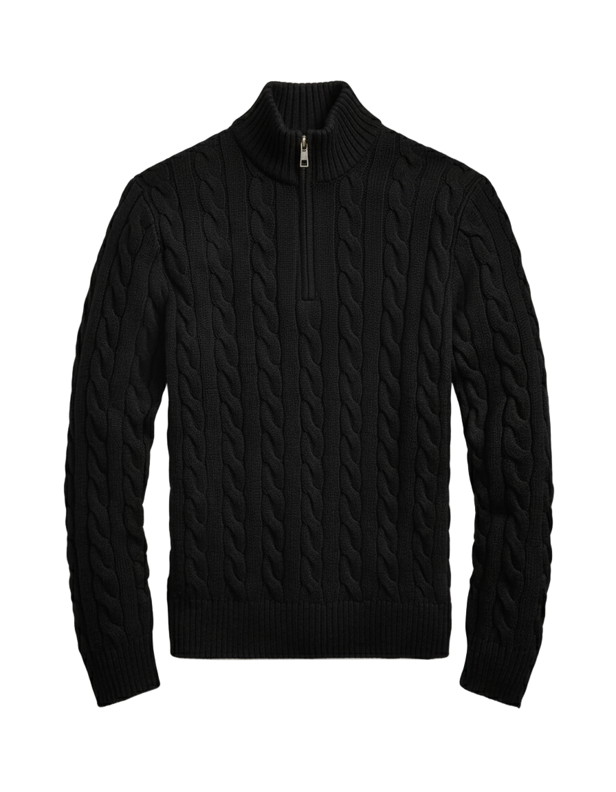 Baumwollstrickpullover mit halbem Reißverschluss